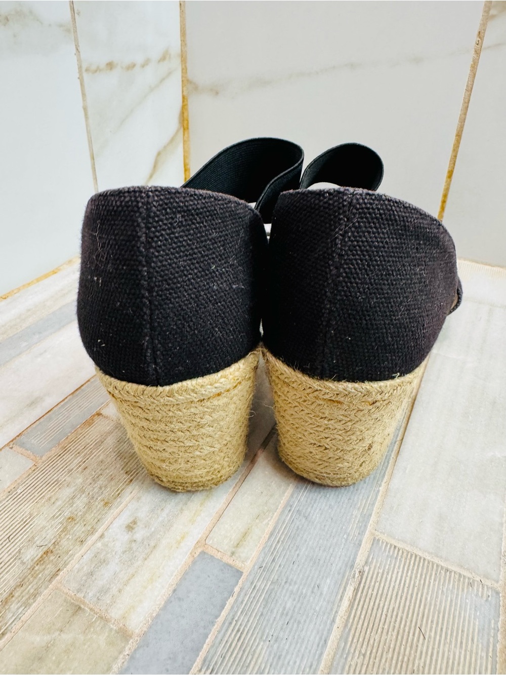 Nine West Black Espadrille Wedge Sandals with Elastic Ankle Strap 7M - Picture 8 of 8